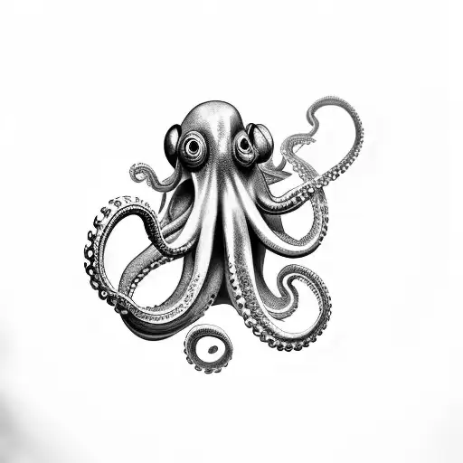 Black And Grey Octopus With Whip And Stipple Shading