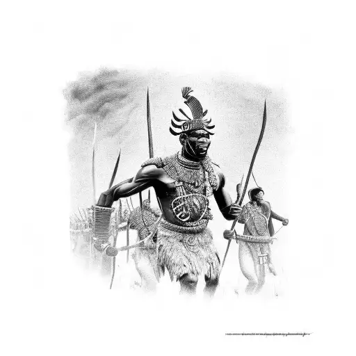A Powerful Image Of Shaka Zulu Leading A Group Of Miners