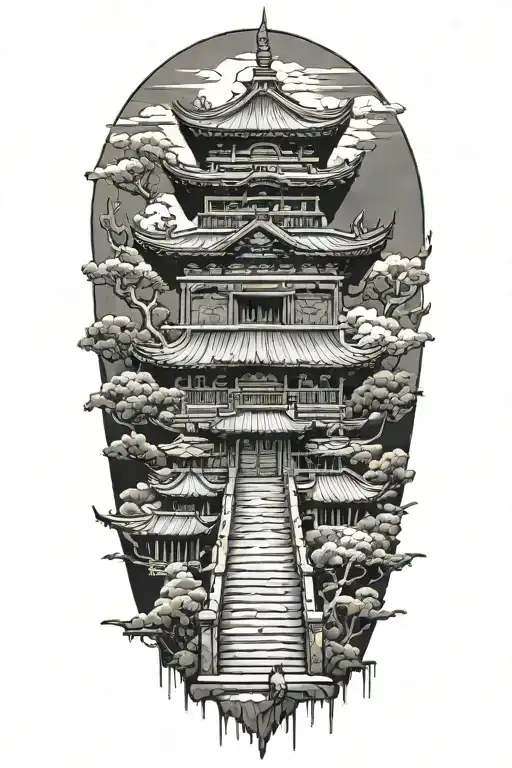 Samurai Temple Pagoda Surrounded Stairs Leading