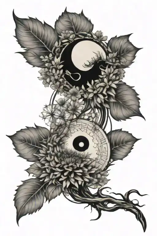 Ying Yang With Dandelion Flower
