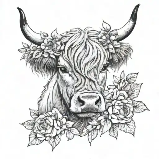 Highland Calf With A Flower Crown Made