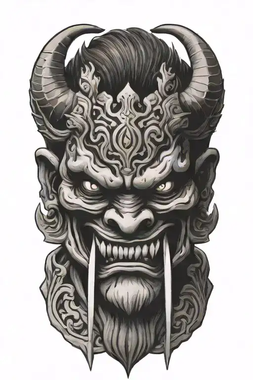 Oni Mask Holding Sword In Mouth
