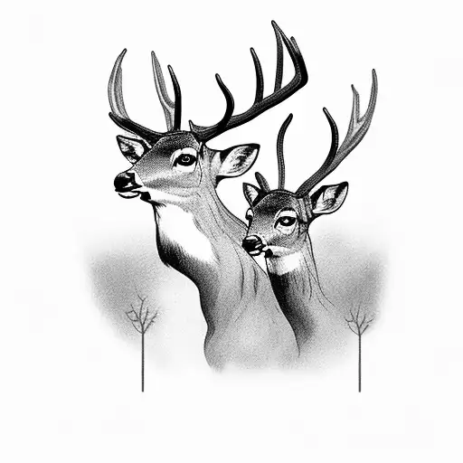 Deer Watching Over 2 Human Children