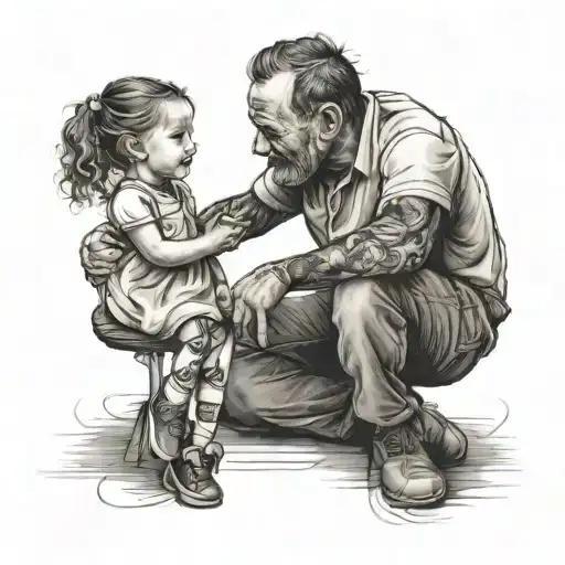 A Portrait-style Tattoo Of A Father And Daughter Sharing A Special Moment From Their Childhood