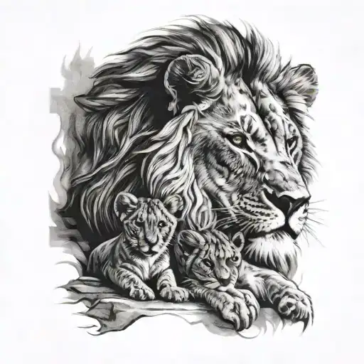 Lion And Cub Staring