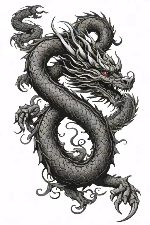 Chineses Dragon Wrapping Around Arm Head On Front Forearm And Tail Going Up To The Back