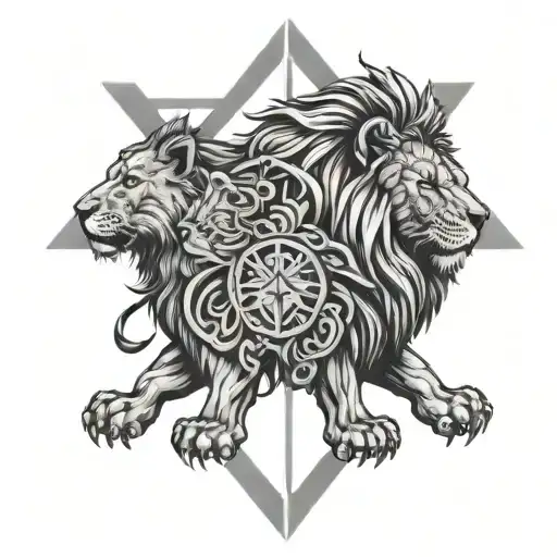 Lion Protecting His Family