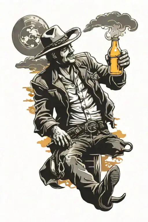 Cowboy Drinking Beer In The Sunset