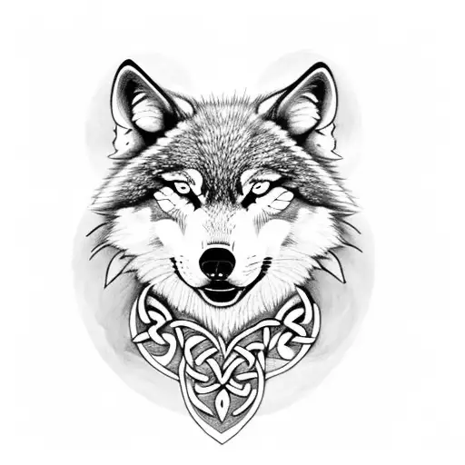 Celtic Wolf Howling At A Celtic Moon