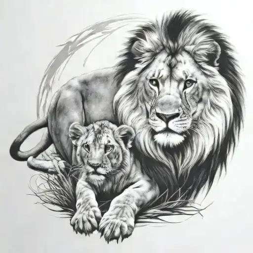 Lion And Cub Staring