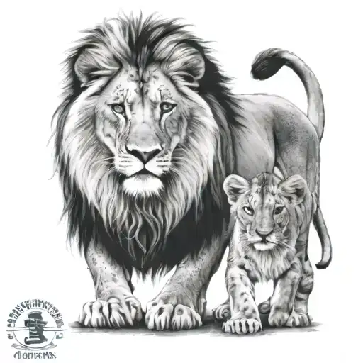 Lion And Cub Staring With Lioness