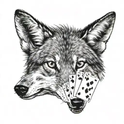 A Realistic Black And Grey Tattoo Of A Coyote Playing Poker At A Casino
