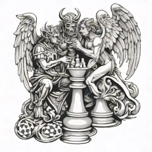 Angel And Demons In Chess Figures Fighting