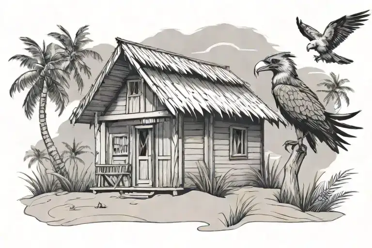 Beach Hut And Philippine Eagle Perched