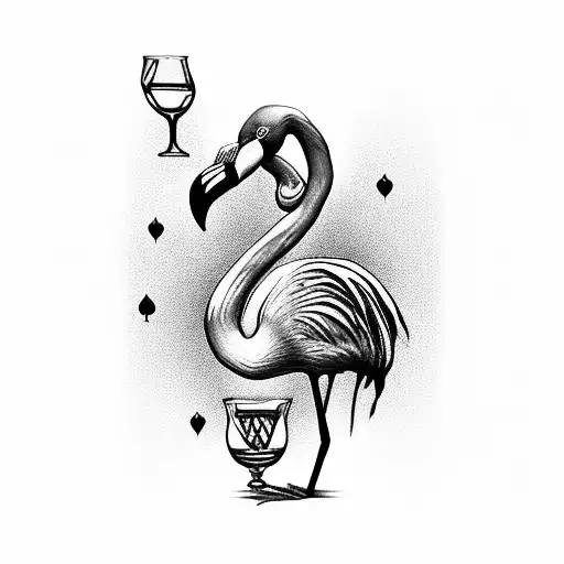 Flamingo With Whiskey Glass Mardi Gras Beads Poker
