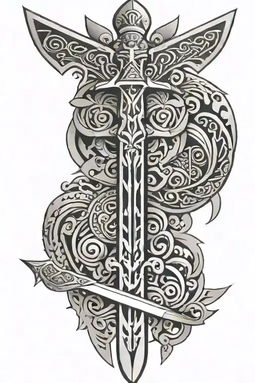 Sword With Maori Designs Behind It