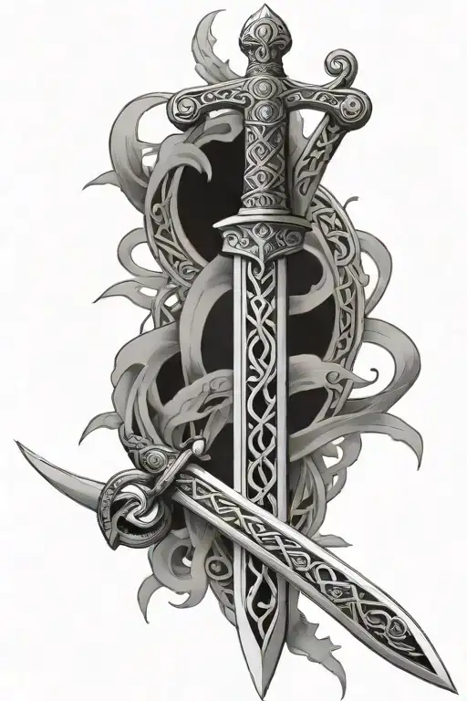 Sword With Celtic Designs And Smoke Around It