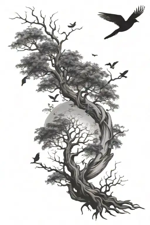 Poison Tree With No Leaf's And Birds Flying Away