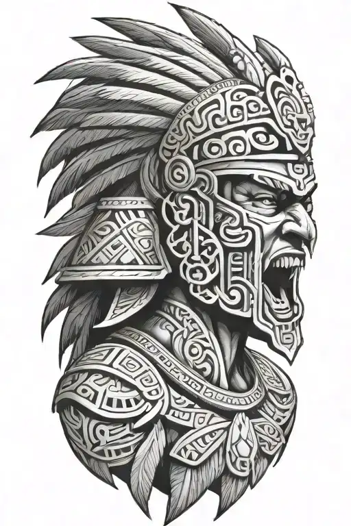 Aztec Warrior Screaming Intense