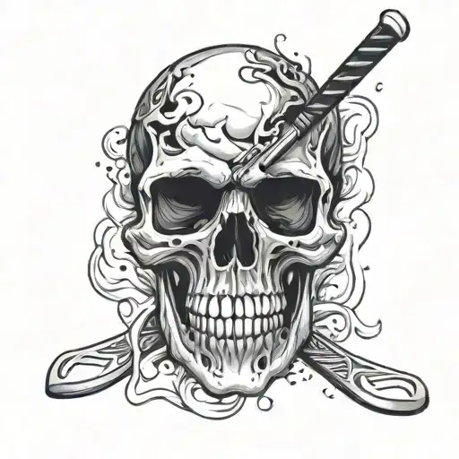 Ice Hockey Stick In A Skull