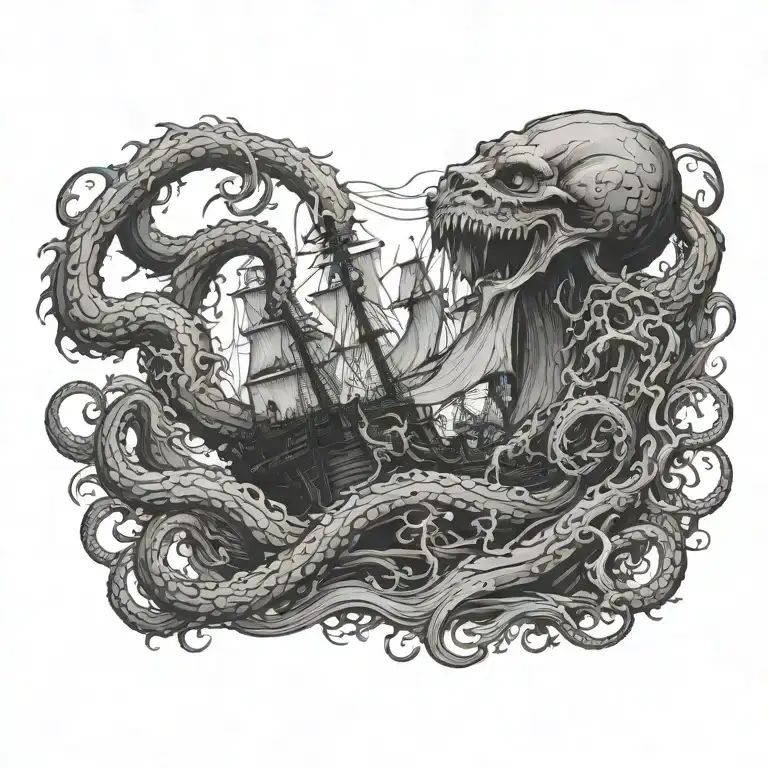 Kraken Pulling A Ship