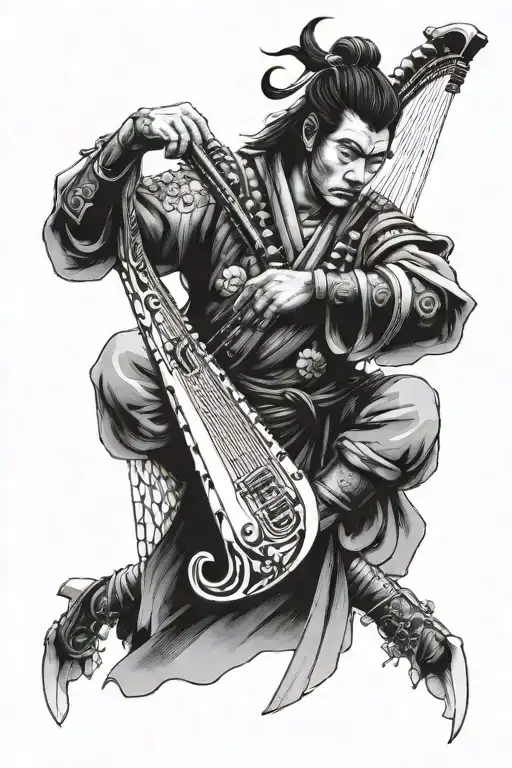 Samurai Playing The Harp