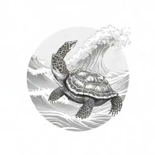 Ocean Wave With Turtle