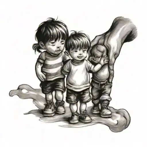 Dad Two Children Holding Hands