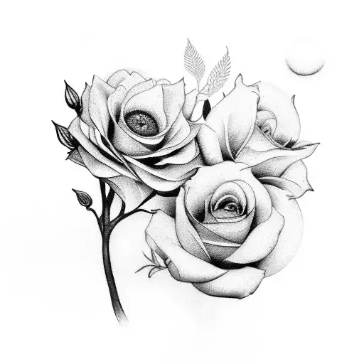 A Black-grey Tattoo Of A Surrogacy Symbol Integrated With Elements Of Nature Like Flowers And Trees