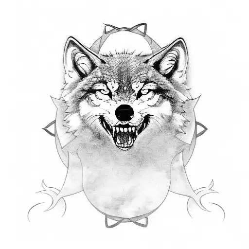 Celtic Wolf Howling At A Celtic Moon