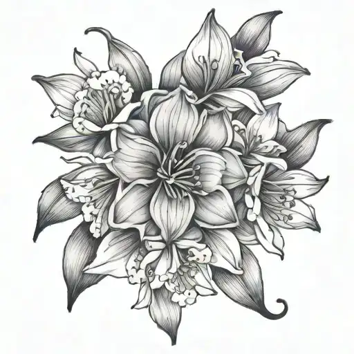 Larkspur And Snowdrop Fine Line Tattoo Design