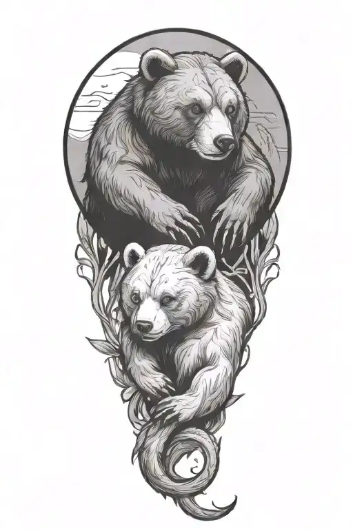 Two Bear Cubs Scorpio And Pisces Zodiac Signs Intertwined