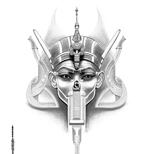 An Intricate Tattoo Design Featuring A Gun Morphing Into An Egyptian Pharaoh