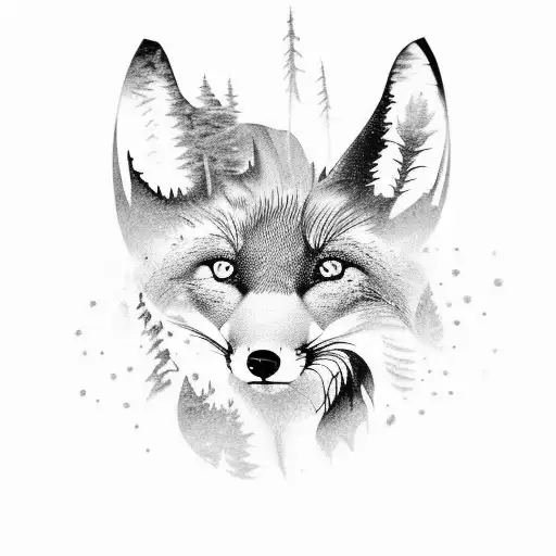 A Majestic Alpine Landscape With A Silhouette Of A Fox