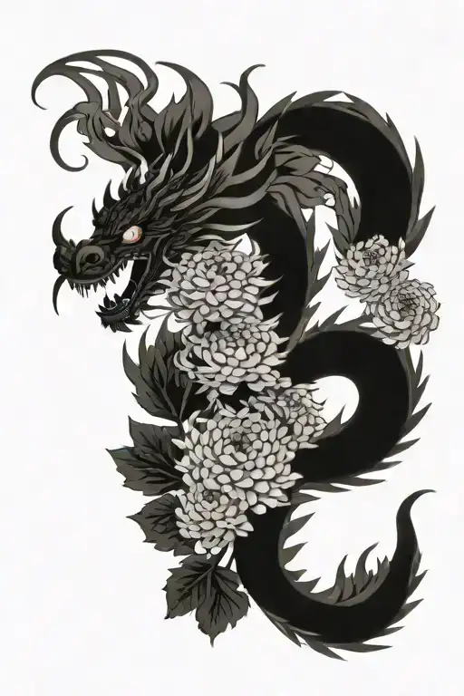 Dragon And Chrysanthemums Flower