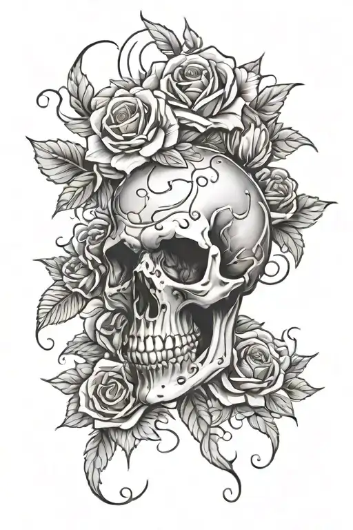 Skull And Roses Blooming