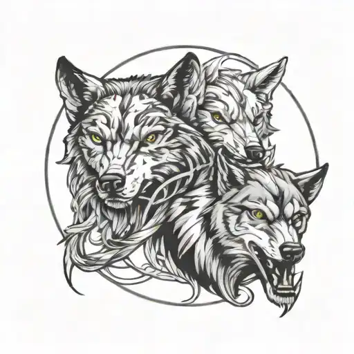 Two Wolves With Scorpio And Pisces Zodiac Signs Incorporated