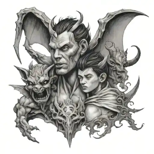 Son With Demon And Angle Holding