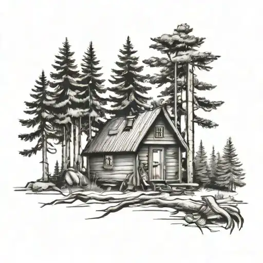 Forest With Cabin And A Small Fire Leg Sleeve