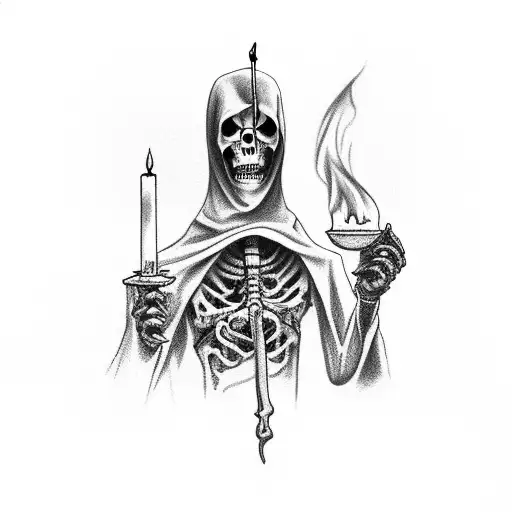 Grim Reaper Sleeve Smoking Candle Broken Watch