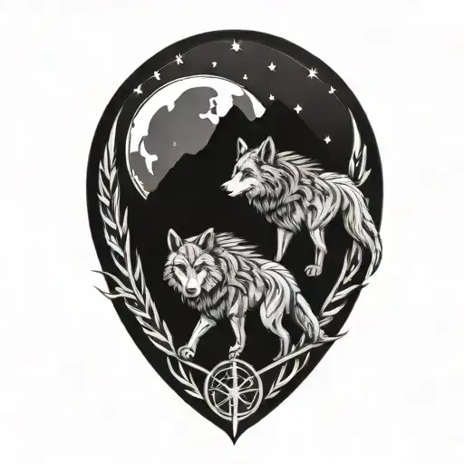 Wolf Pack With Scorpio And Pisces Zodiac Signs Incorporated