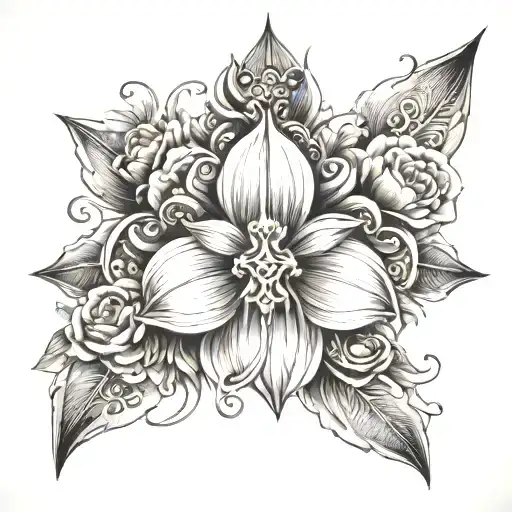 Floral Wrapping Around Forearm With Cross Attached On Hand