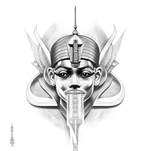 An Intricate Tattoo Design Featuring A Gun Morphing Into An Egyptian Pharaoh