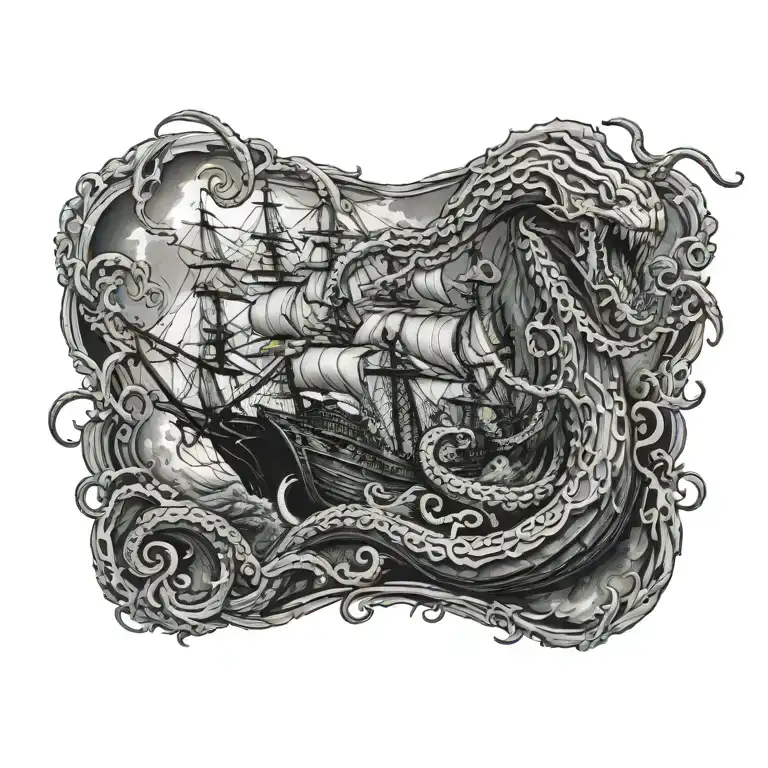 Kraken Pulling A Ship