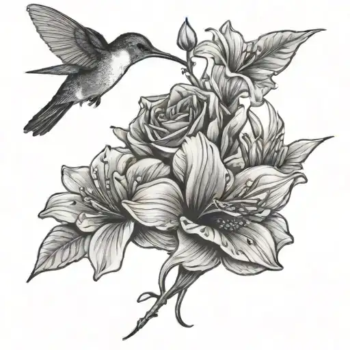 Flowers And Hummingbird Flying