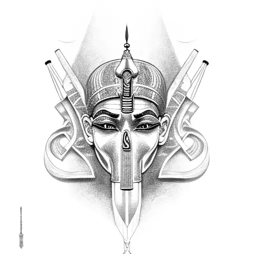 An Intricate Tattoo Design Featuring A Gun Morphing Into An Egyptian Pharaoh