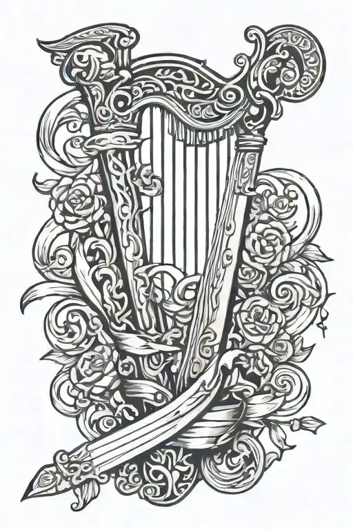 Harp And Sword Intertwined