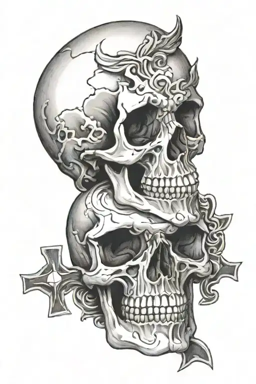 Skull With No Jaw On Top Cross On Bottom Half