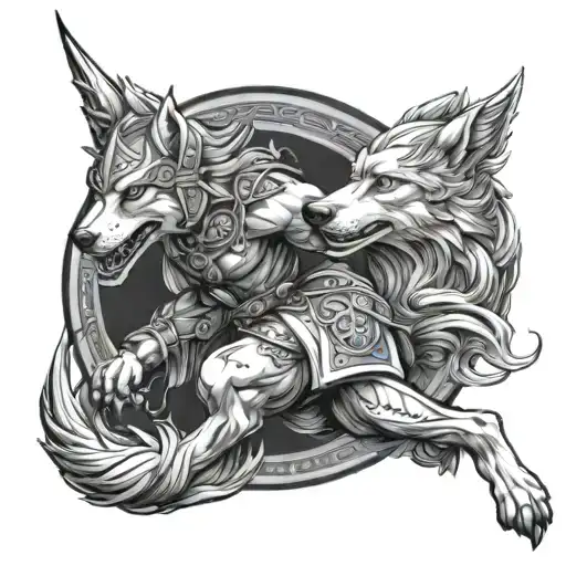 Valkyrie And Fenrir Wolf