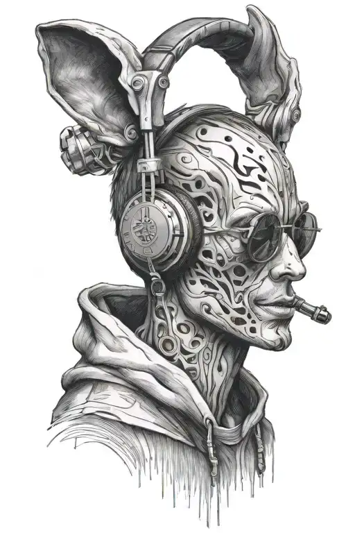 A Surreal Portrait Of A Musician With Ears Covered By Headphones